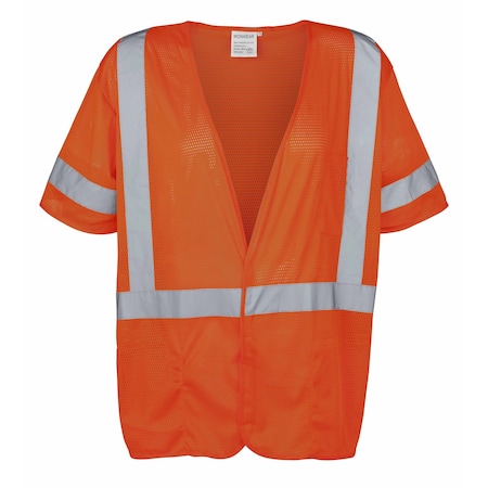 Polyester Mesh Safety Vest Class 3 W/ 3 Pockets (Orange/3X-Large)